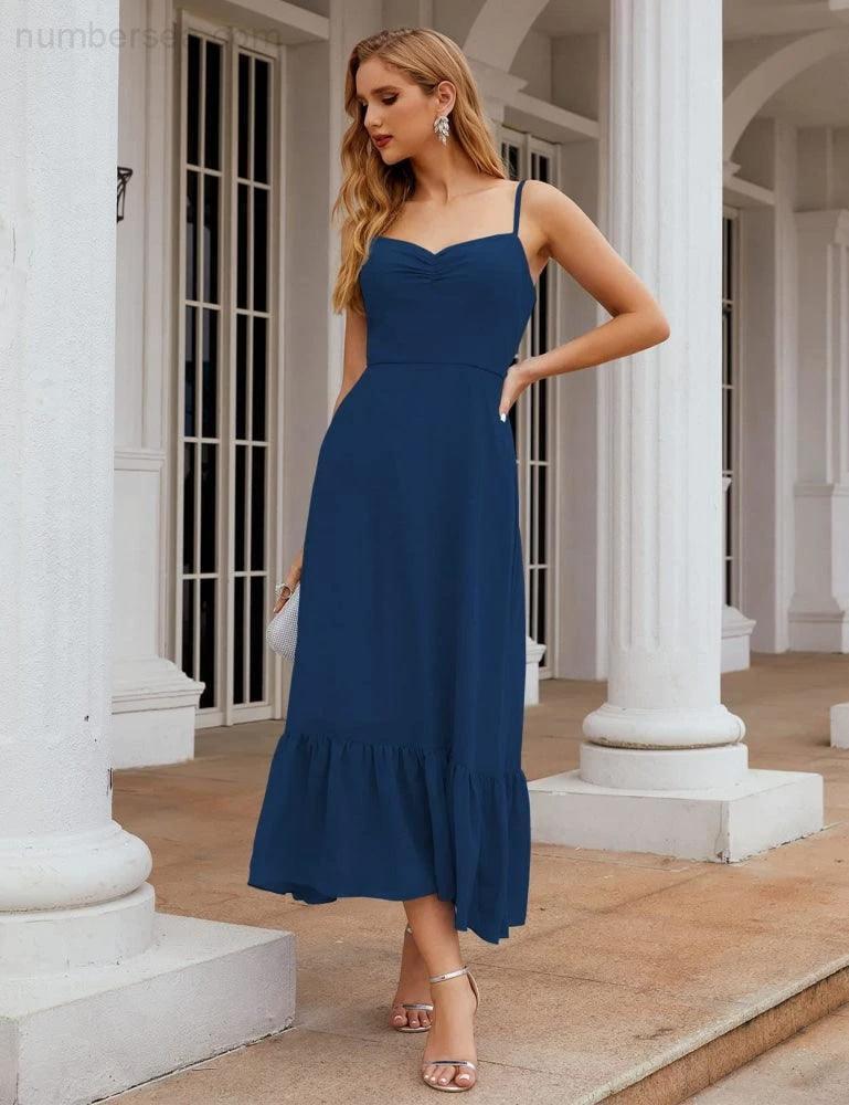 Numbersea  Spaghetti Strap Chiffon Bridesmaid Dress Ankle Length Formal A Line Cocktail Party Homecoming Dress for Juniors  SEA28028 - Image 54