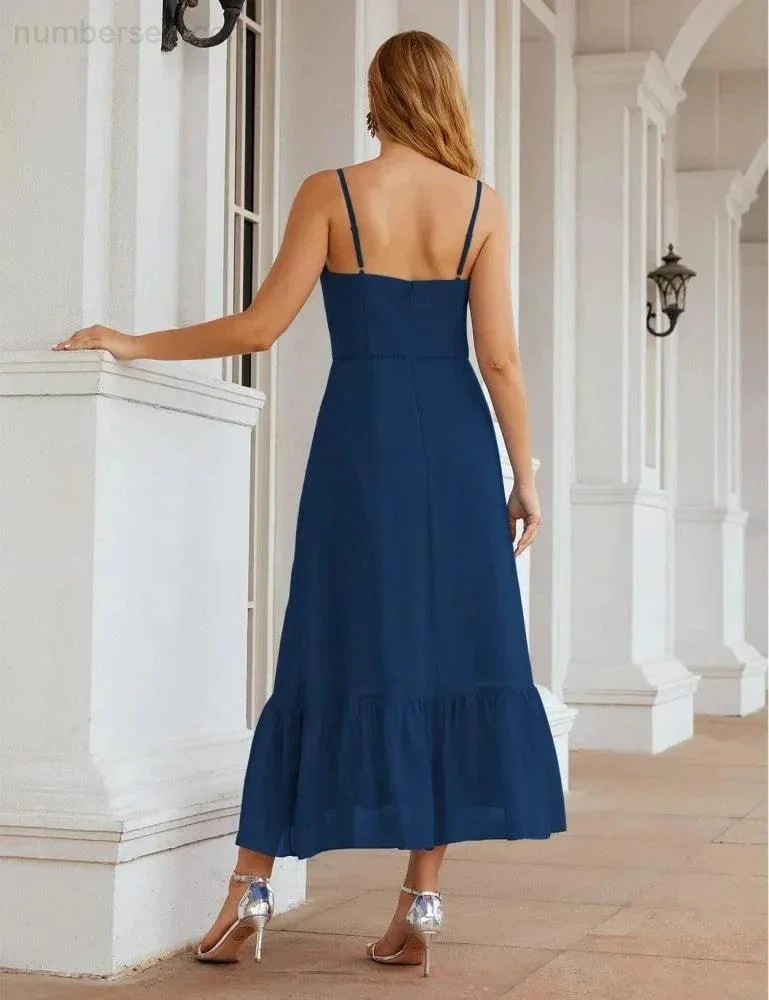 Numbersea  Spaghetti Strap Chiffon Bridesmaid Dress Ankle Length Formal A Line Cocktail Party Homecoming Dress for Juniors  SEA28028 - Image 55