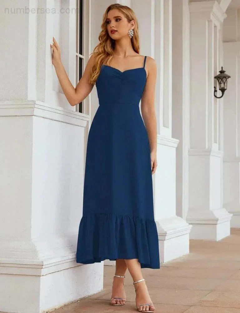 Numbersea  Spaghetti Strap Chiffon Bridesmaid Dress Ankle Length Formal A Line Cocktail Party Homecoming Dress for Juniors  SEA28028 - Image 56