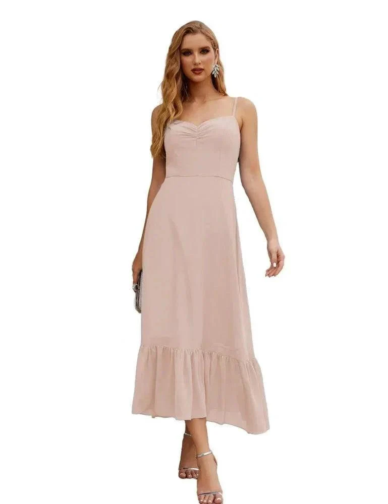 Numbersea  Spaghetti Strap Chiffon Bridesmaid Dress Ankle Length Formal A Line Cocktail Party Homecoming Dress for Juniors  SEA28028 - Image 57