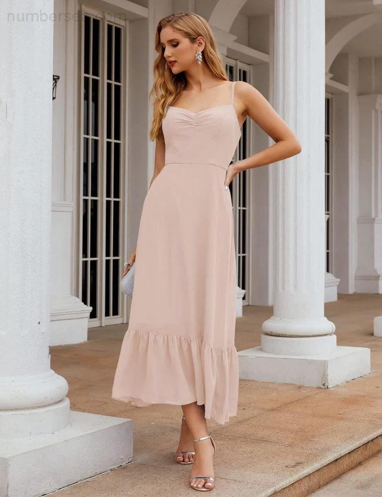 Numbersea  Spaghetti Strap Chiffon Bridesmaid Dress Ankle Length Formal A Line Cocktail Party Homecoming Dress for Juniors  SEA28028 - Image 58