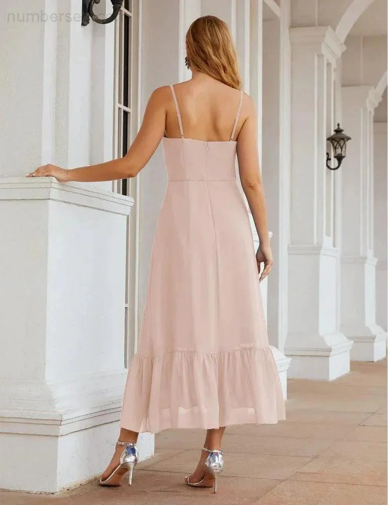 Numbersea  Spaghetti Strap Chiffon Bridesmaid Dress Ankle Length Formal A Line Cocktail Party Homecoming Dress for Juniors  SEA28028 - Image 59