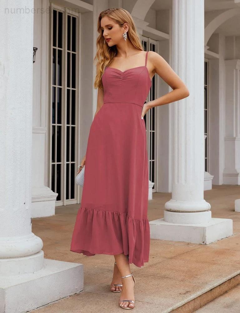 Numbersea  Spaghetti Strap Chiffon Bridesmaid Dress Ankle Length Formal A Line Cocktail Party Homecoming Dress for Juniors  SEA28028 - Image 6