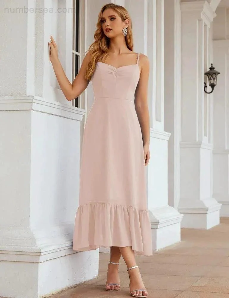 Numbersea  Spaghetti Strap Chiffon Bridesmaid Dress Ankle Length Formal A Line Cocktail Party Homecoming Dress for Juniors  SEA28028 - Image 60