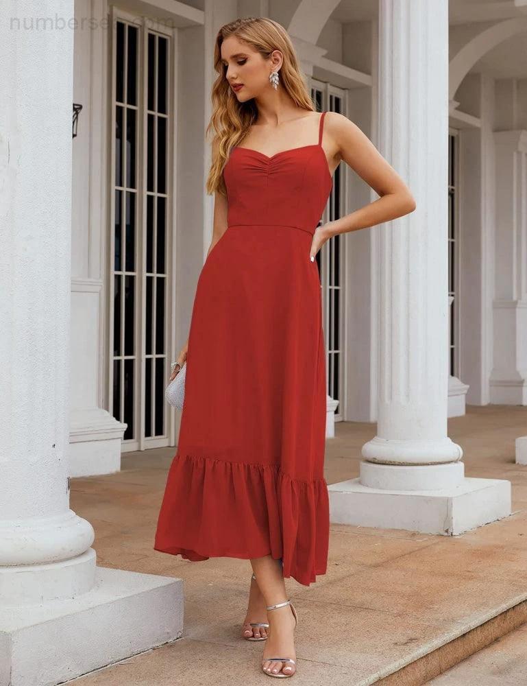 Numbersea  Spaghetti Strap Chiffon Bridesmaid Dress Ankle Length Formal A Line Cocktail Party Homecoming Dress for Juniors  SEA28028 - Image 62
