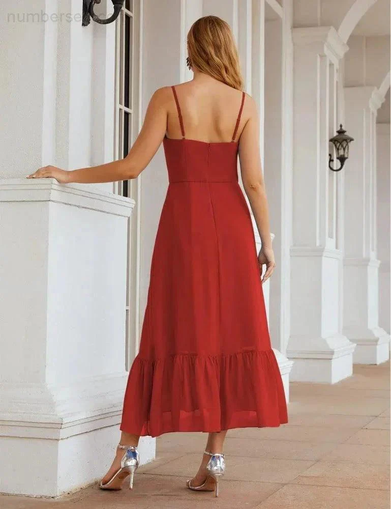 Numbersea  Spaghetti Strap Chiffon Bridesmaid Dress Ankle Length Formal A Line Cocktail Party Homecoming Dress for Juniors  SEA28028 - Image 63