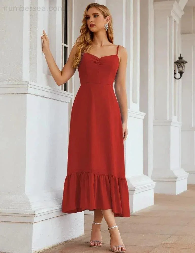 Numbersea  Spaghetti Strap Chiffon Bridesmaid Dress Ankle Length Formal A Line Cocktail Party Homecoming Dress for Juniors  SEA28028 - Image 64