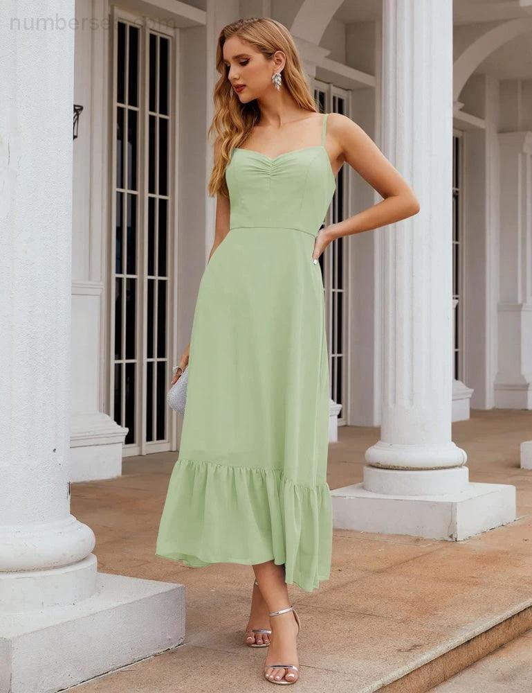 Numbersea  Spaghetti Strap Chiffon Bridesmaid Dress Ankle Length Formal A Line Cocktail Party Homecoming Dress for Juniors  SEA28028 - Image 66