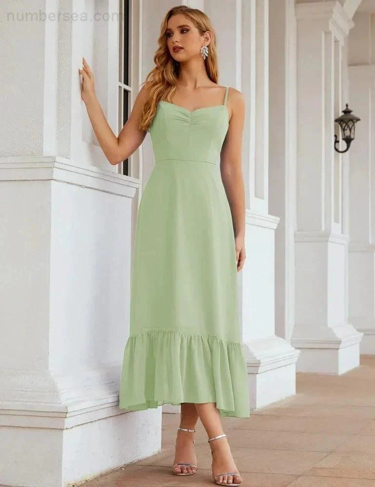 Numbersea  Spaghetti Strap Chiffon Bridesmaid Dress Ankle Length Formal A Line Cocktail Party Homecoming Dress for Juniors  SEA28028 - Image 68
