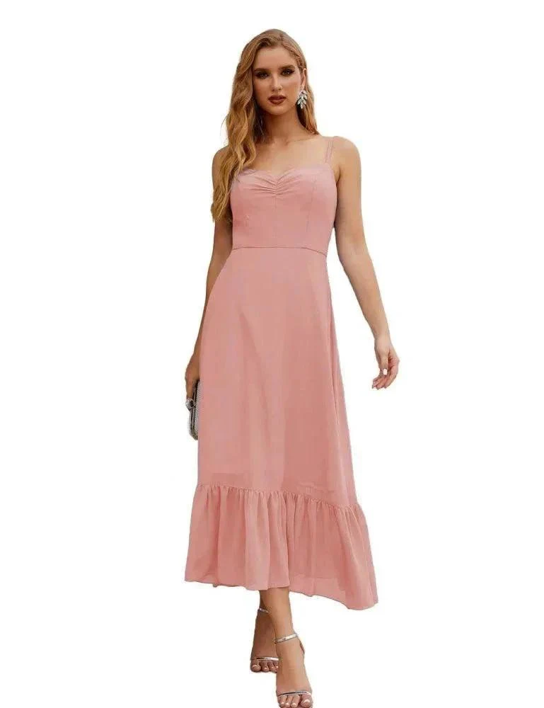 Numbersea  Spaghetti Strap Chiffon Bridesmaid Dress Ankle Length Formal A Line Cocktail Party Homecoming Dress for Juniors  SEA28028 - Image 69