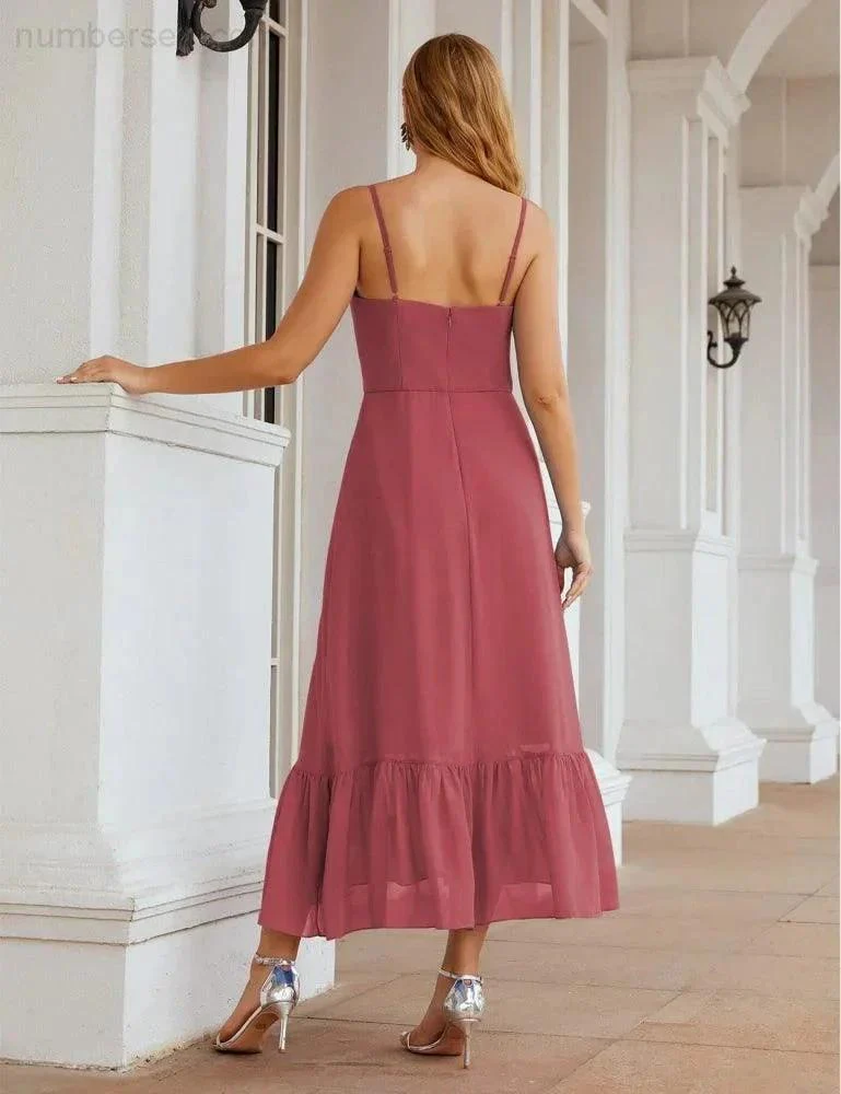Numbersea  Spaghetti Strap Chiffon Bridesmaid Dress Ankle Length Formal A Line Cocktail Party Homecoming Dress for Juniors  SEA28028 - Image 7