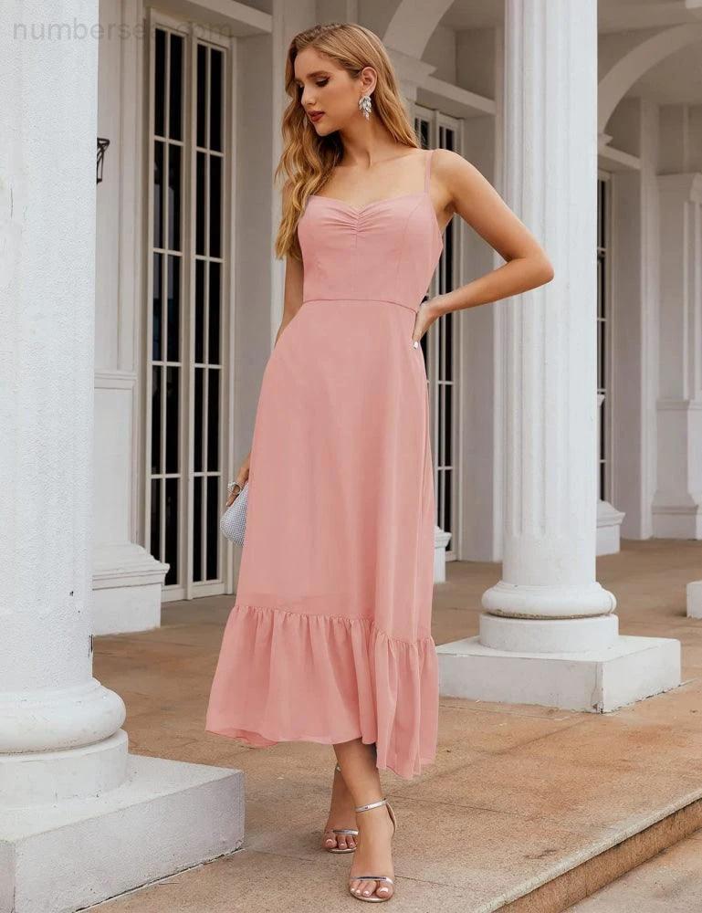 Numbersea  Spaghetti Strap Chiffon Bridesmaid Dress Ankle Length Formal A Line Cocktail Party Homecoming Dress for Juniors  SEA28028 - Image 70