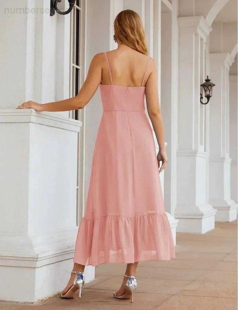 Numbersea  Spaghetti Strap Chiffon Bridesmaid Dress Ankle Length Formal A Line Cocktail Party Homecoming Dress for Juniors  SEA28028 - Image 71