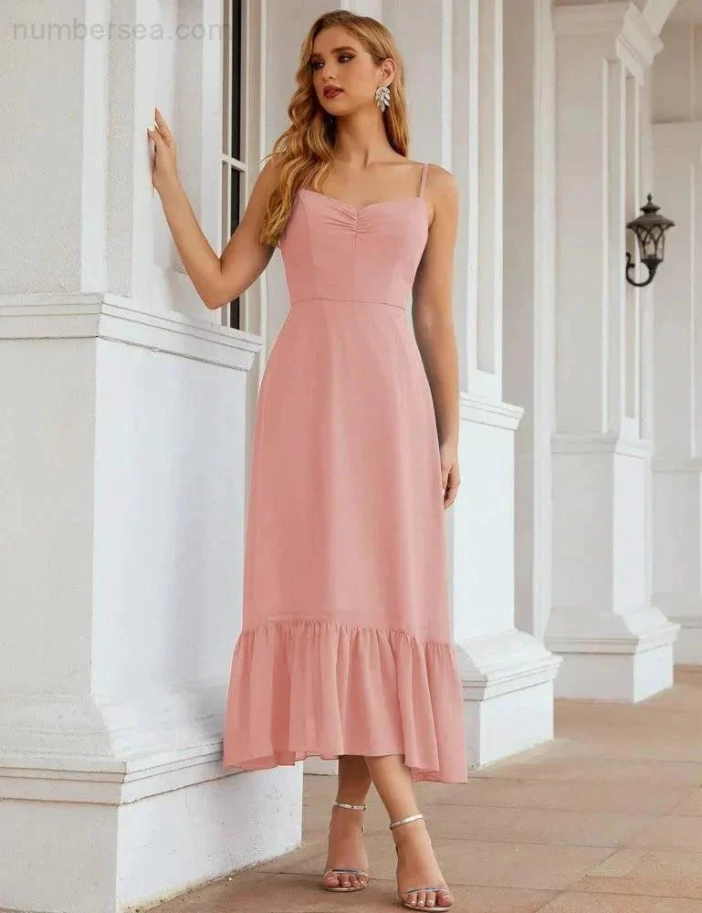 Numbersea  Spaghetti Strap Chiffon Bridesmaid Dress Ankle Length Formal A Line Cocktail Party Homecoming Dress for Juniors  SEA28028 - Image 72