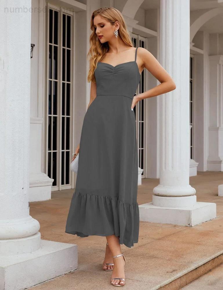 Numbersea  Spaghetti Strap Chiffon Bridesmaid Dress Ankle Length Formal A Line Cocktail Party Homecoming Dress for Juniors  SEA28028 - Image 74