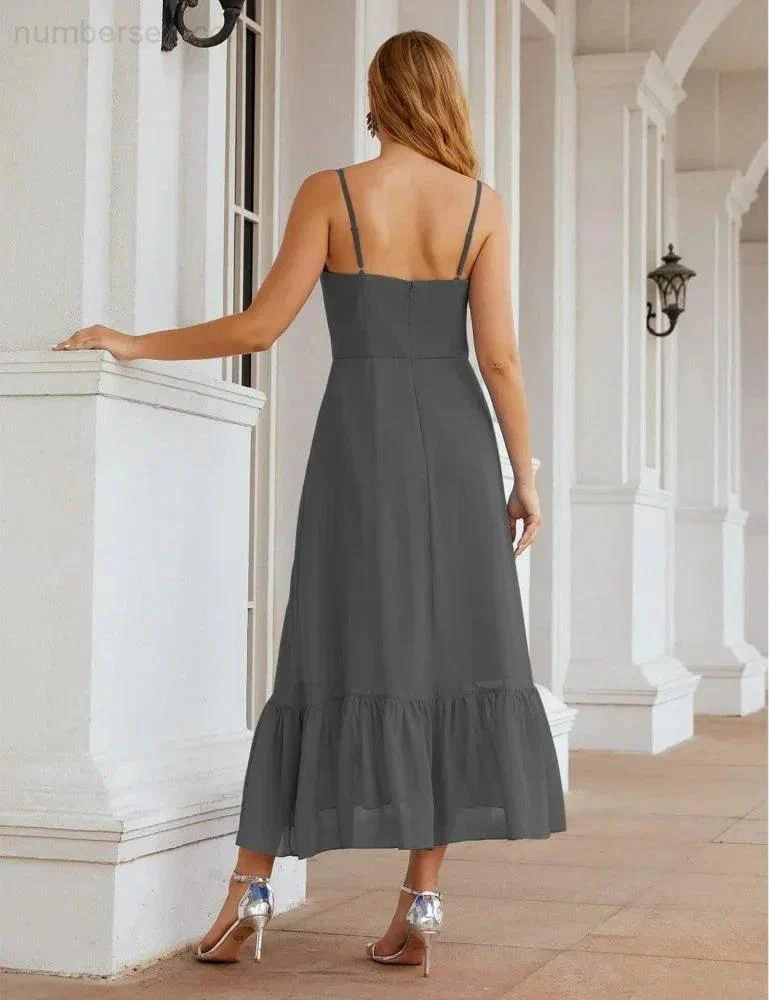 Numbersea  Spaghetti Strap Chiffon Bridesmaid Dress Ankle Length Formal A Line Cocktail Party Homecoming Dress for Juniors  SEA28028 - Image 75