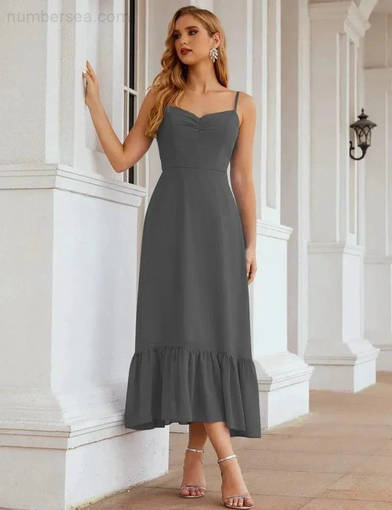 Numbersea  Spaghetti Strap Chiffon Bridesmaid Dress Ankle Length Formal A Line Cocktail Party Homecoming Dress for Juniors  SEA28028 - Image 76