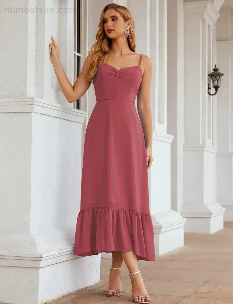Numbersea  Spaghetti Strap Chiffon Bridesmaid Dress Ankle Length Formal A Line Cocktail Party Homecoming Dress for Juniors  SEA28028 - Image 8