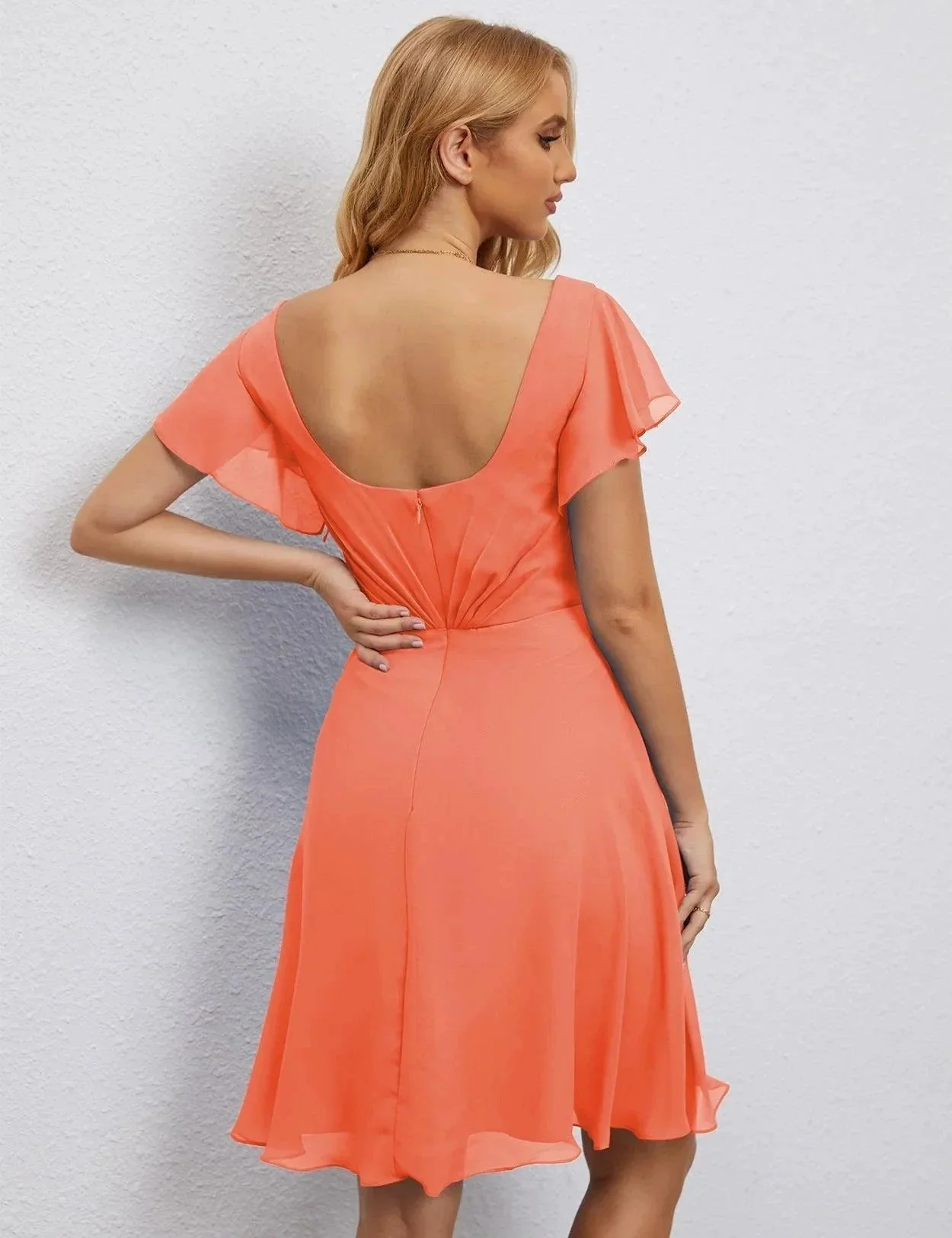 Numbersea U Back Homecoming Dress Formal Prom Dress Knee Length Short Sleeves Cocktail Party Dress 28077 - Image 114
