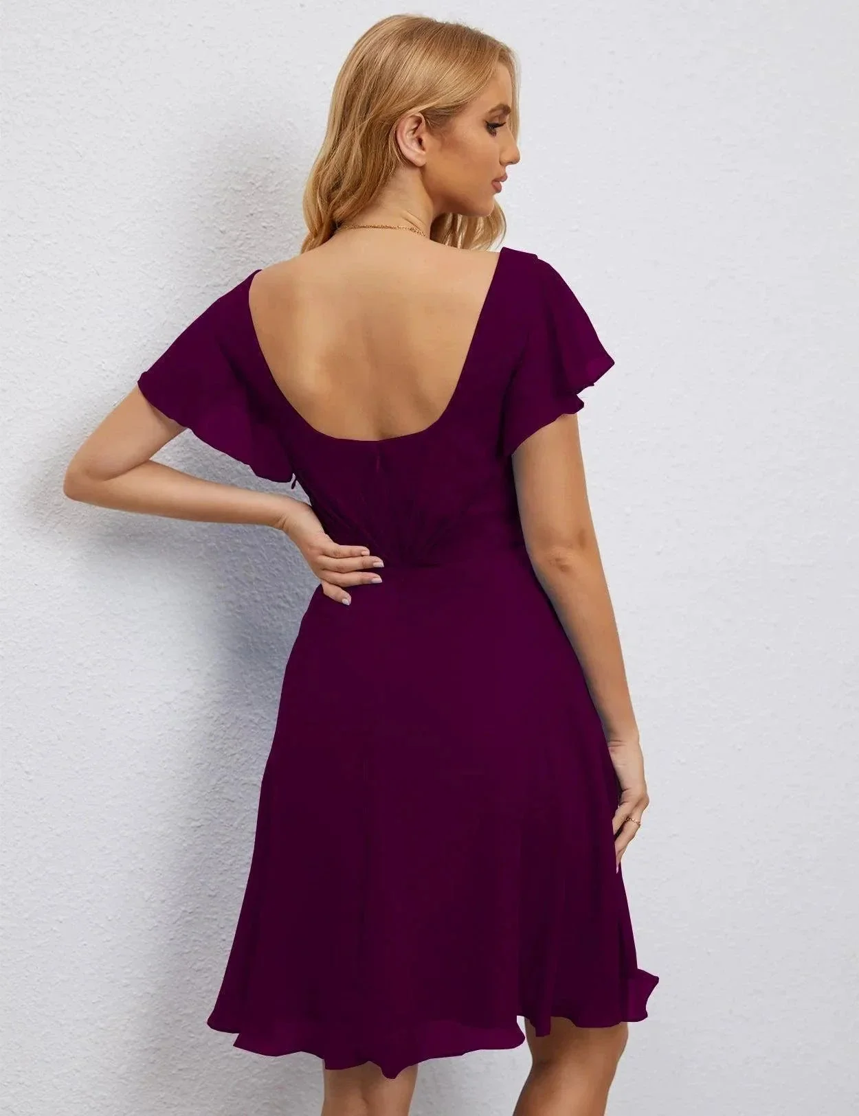 Numbersea U Back Homecoming Dress Formal Prom Dress Knee Length Short Sleeves Cocktail Party Dress 28077 - Image 122