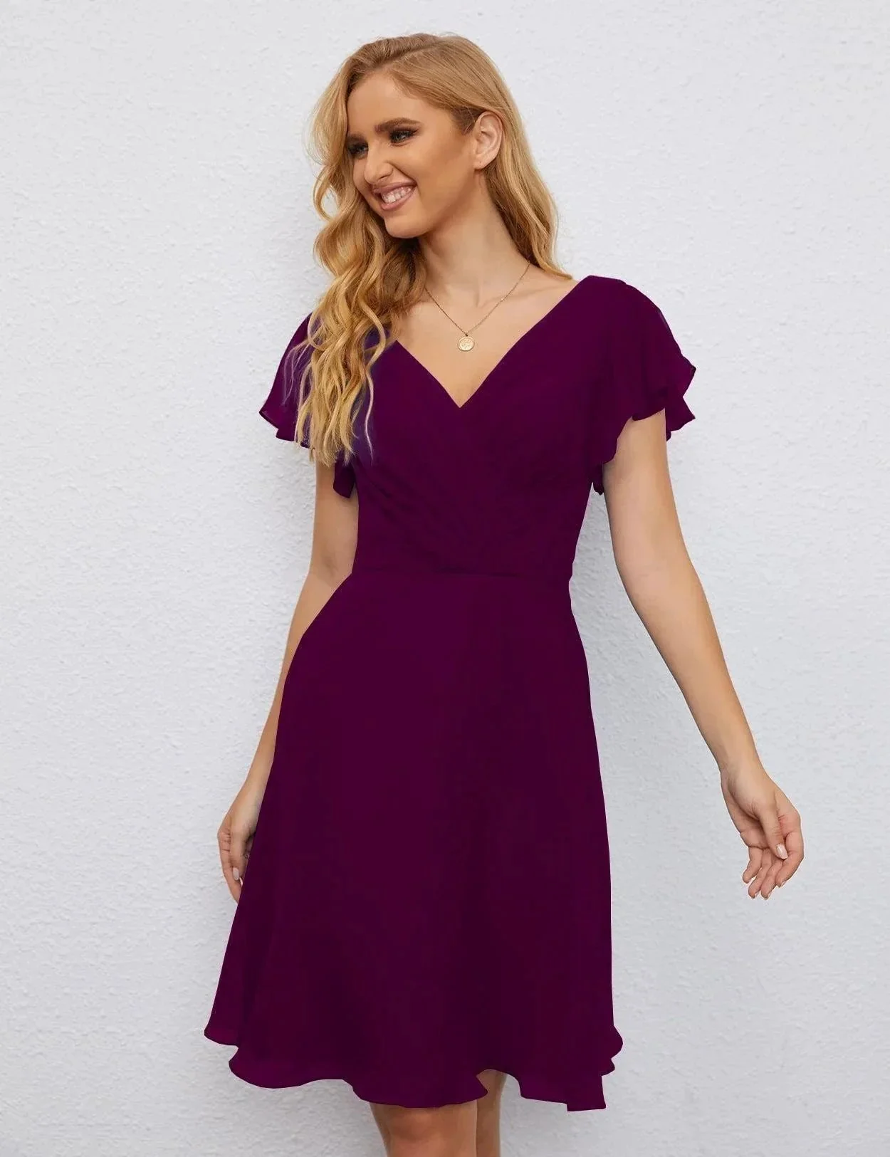 Numbersea U Back Homecoming Dress Formal Prom Dress Knee Length Short Sleeves Cocktail Party Dress 28077 - Image 124