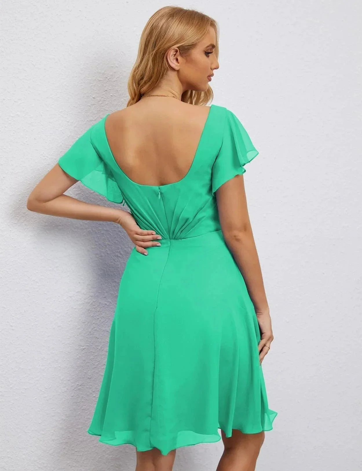 Numbersea U Back Homecoming Dress Formal Prom Dress Knee Length Short Sleeves Cocktail Party Dress 28077 - Image 126