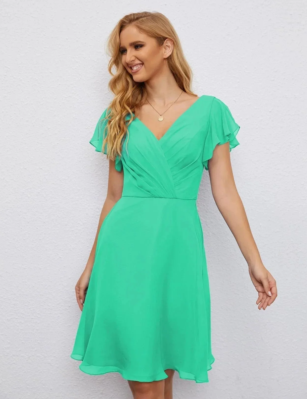 Numbersea U Back Homecoming Dress Formal Prom Dress Knee Length Short Sleeves Cocktail Party Dress 28077 - Image 128