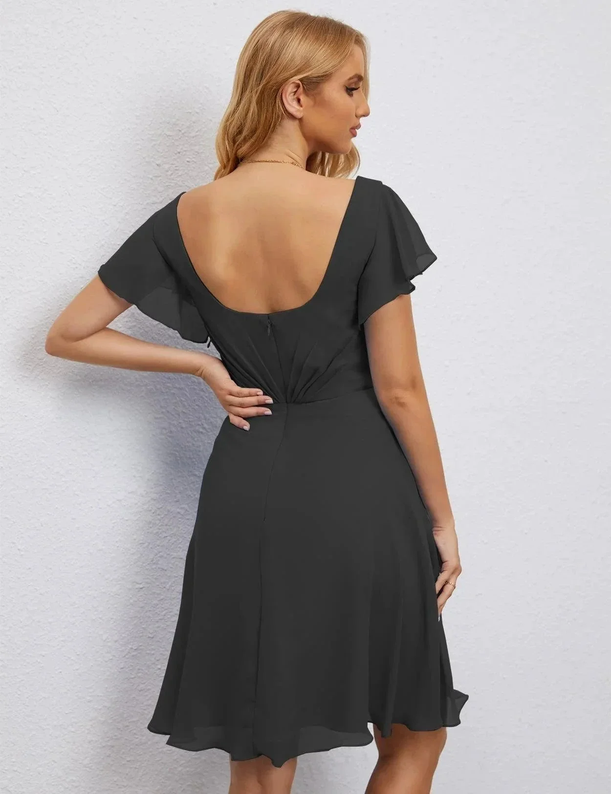 Numbersea U Back Homecoming Dress Formal Prom Dress Knee Length Short Sleeves Cocktail Party Dress 28077 - Image 150