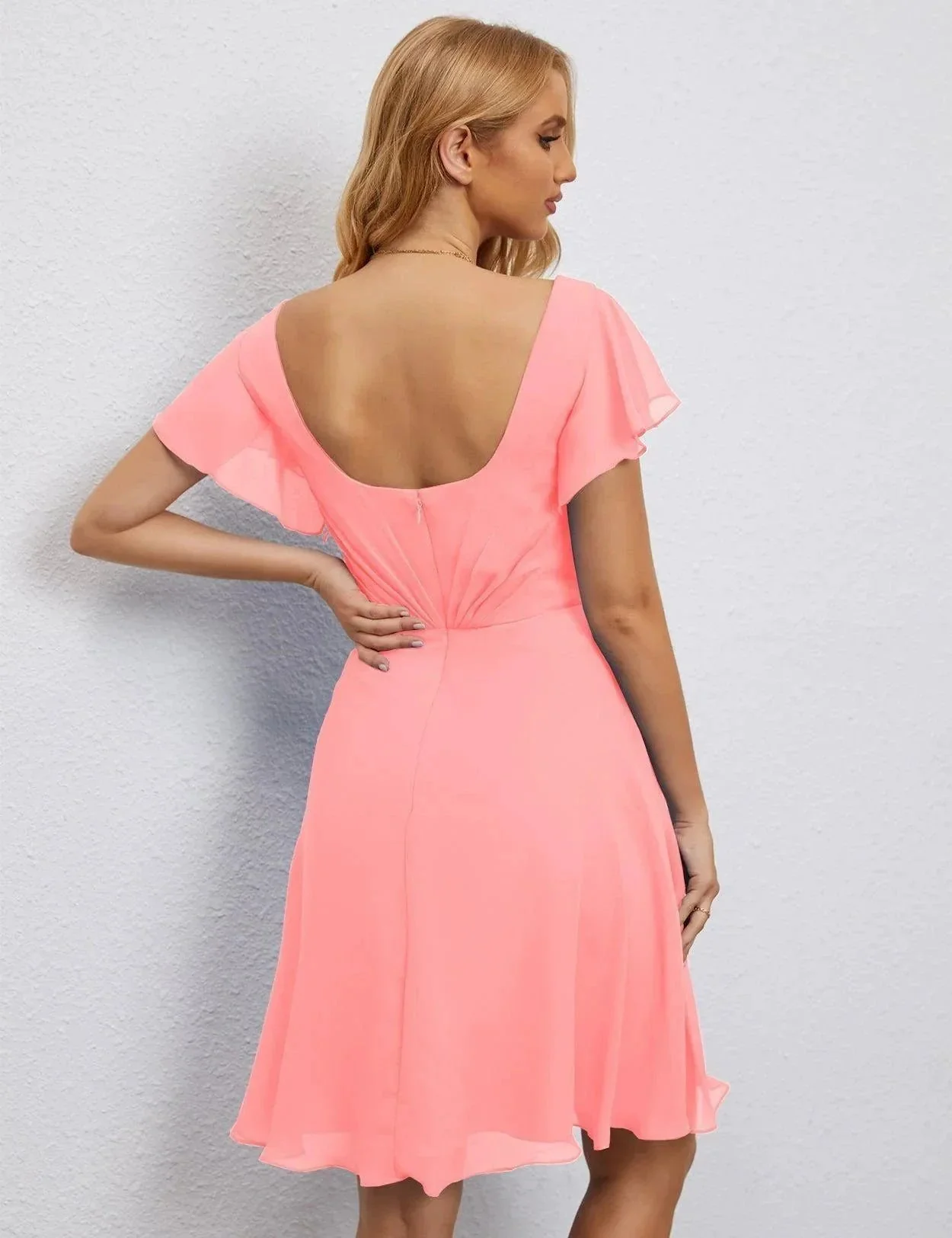 Numbersea U Back Homecoming Dress Formal Prom Dress Knee Length Short Sleeves Cocktail Party Dress 28077 - Image 158