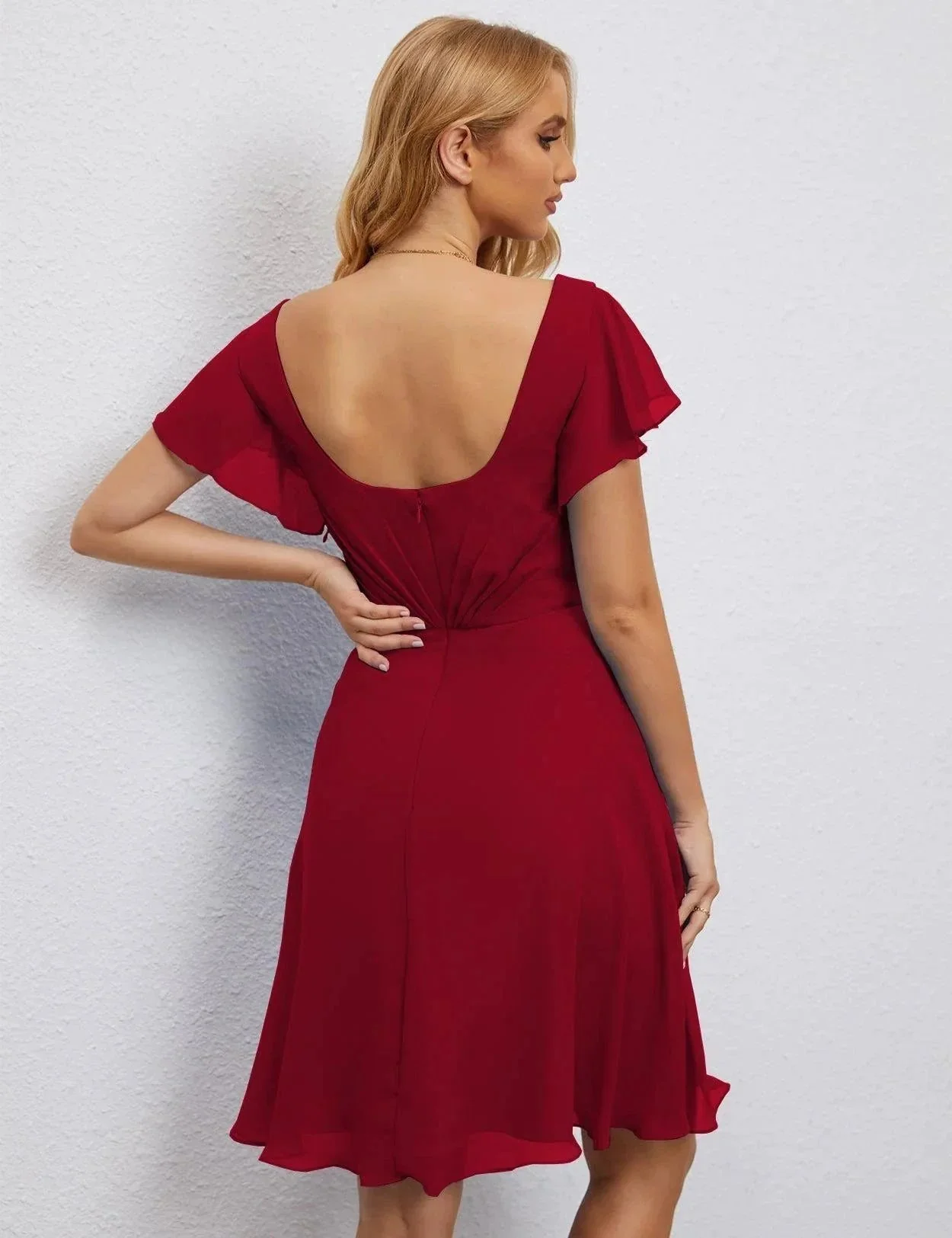 Numbersea U Back Homecoming Dress Formal Prom Dress Knee Length Short Sleeves Cocktail Party Dress 28077 - Image 162