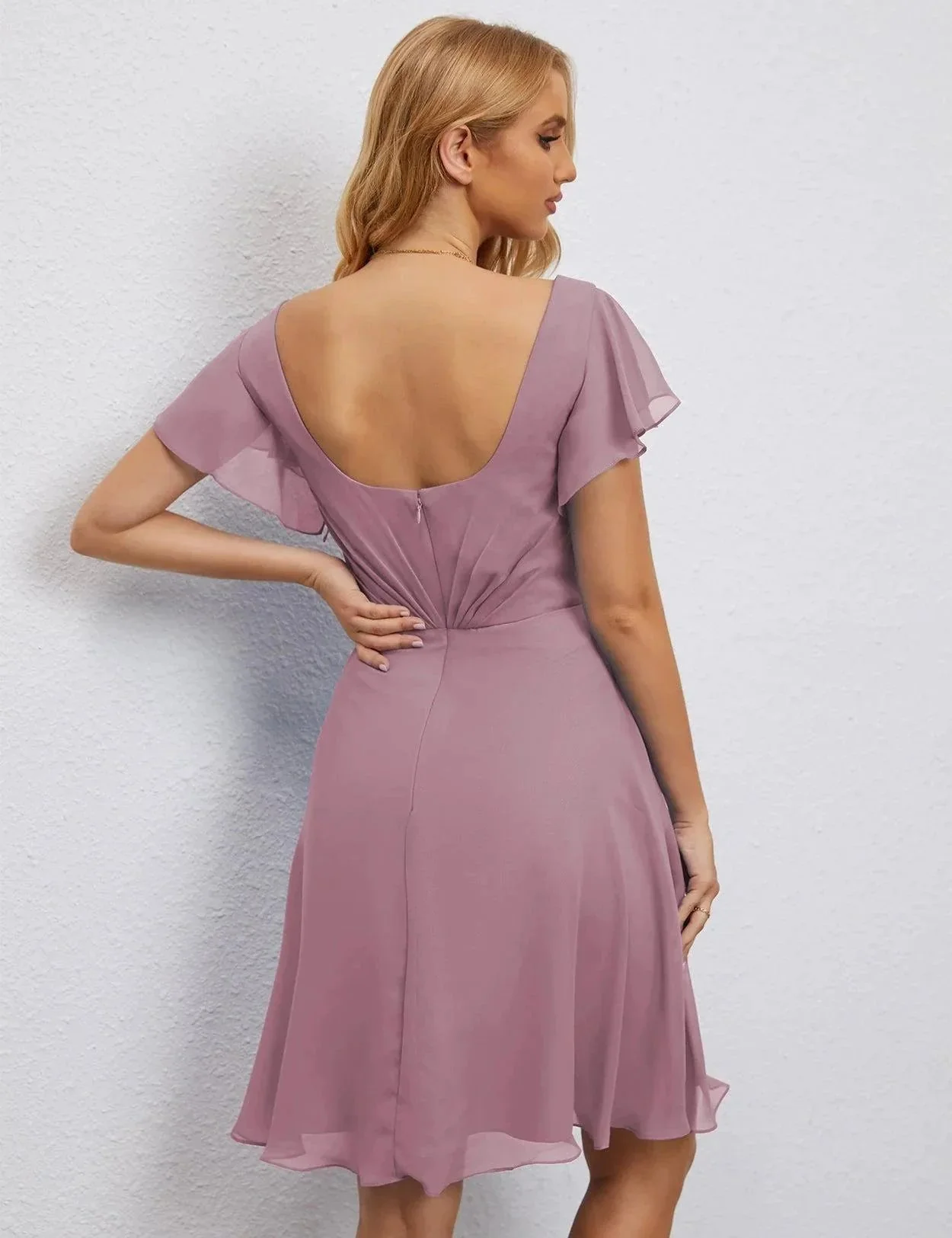 Numbersea U Back Homecoming Dress Formal Prom Dress Knee Length Short Sleeves Cocktail Party Dress 28077 - Image 2