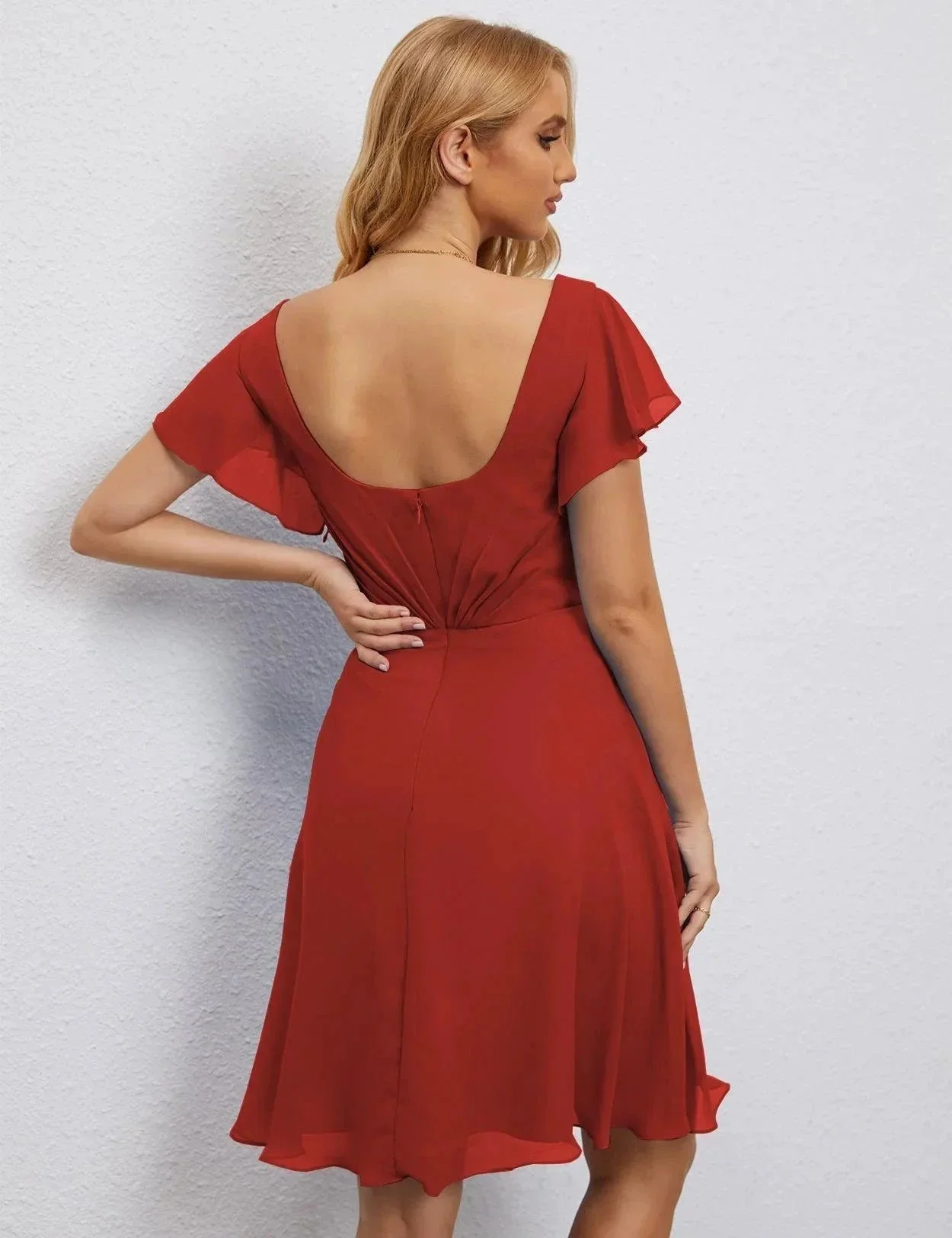 Numbersea U Back Homecoming Dress Formal Prom Dress Knee Length Short Sleeves Cocktail Party Dress 28077 - Image 74