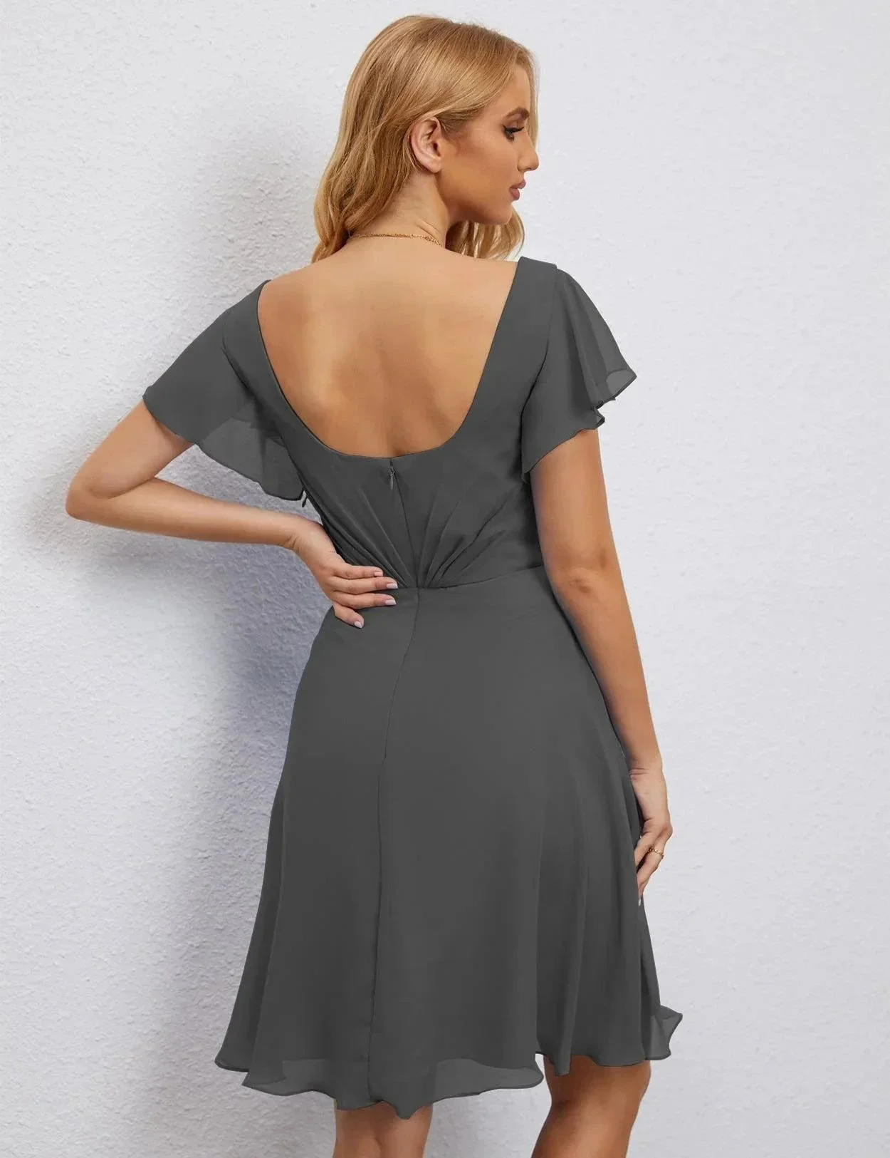 Numbersea U Back Homecoming Dress Formal Prom Dress Knee Length Short Sleeves Cocktail Party Dress 28077 - Image 78