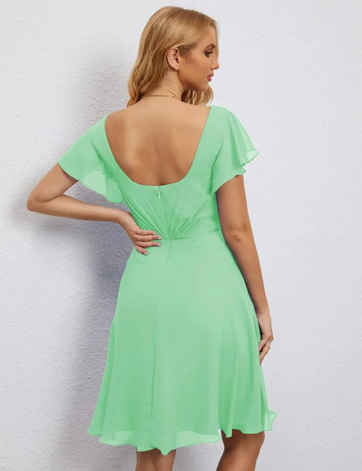 Numbersea U Back Homecoming Dress Formal Prom Dress Knee Length Short Sleeves Cocktail Party Dress 28077 - Image 86