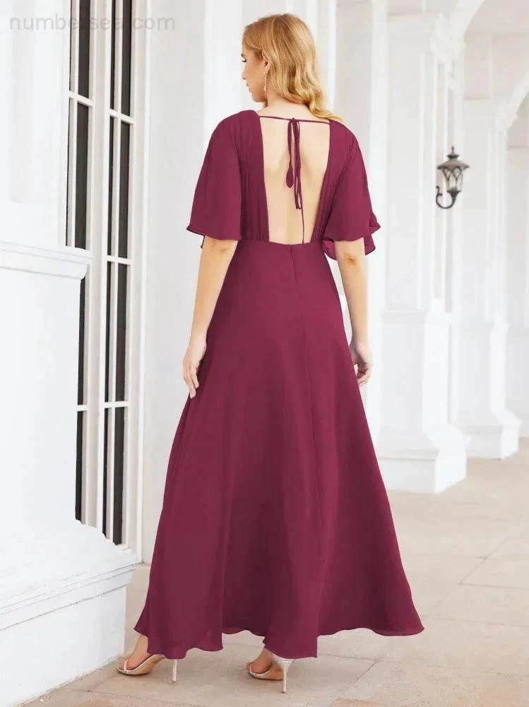 Numbersea V-Neck Bridesmaid Dress Chiffon Long Open Back Formal Dresses for Women Party Evening 28067 - Image 101