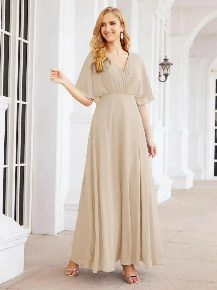 Numbersea V-Neck Bridesmaid Dress Chiffon Long Open Back Formal Dresses for Women Party Evening 28067 - Image 103