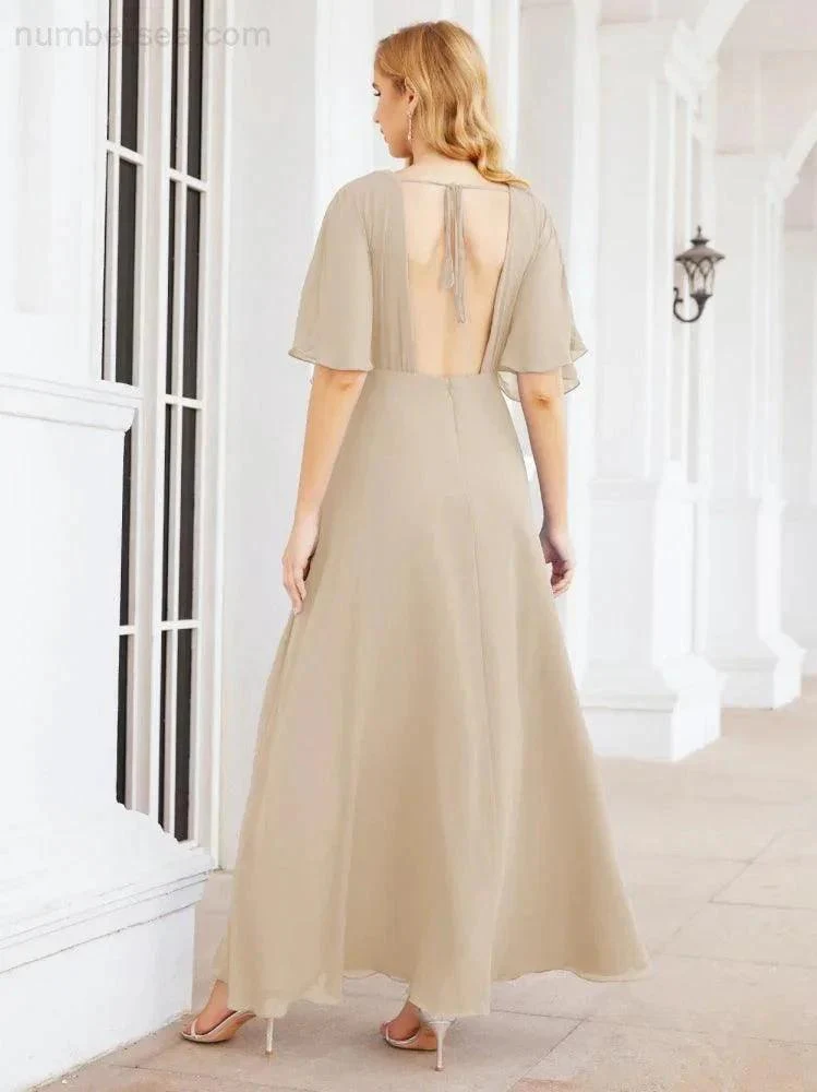 Numbersea V-Neck Bridesmaid Dress Chiffon Long Open Back Formal Dresses for Women Party Evening 28067 - Image 104