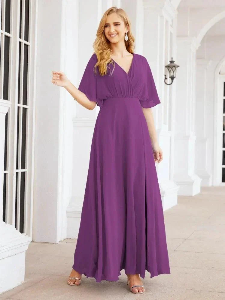 Numbersea V-Neck Bridesmaid Dress Chiffon Long Open Back Formal Dresses for Women Party Evening 28067 - Image 106