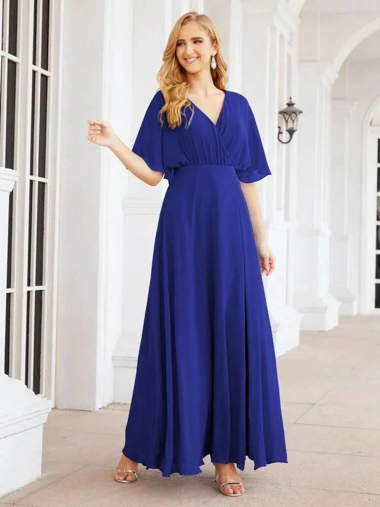 Numbersea V-Neck Bridesmaid Dress Chiffon Long Open Back Formal Dresses for Women Party Evening 28067 - Image 109