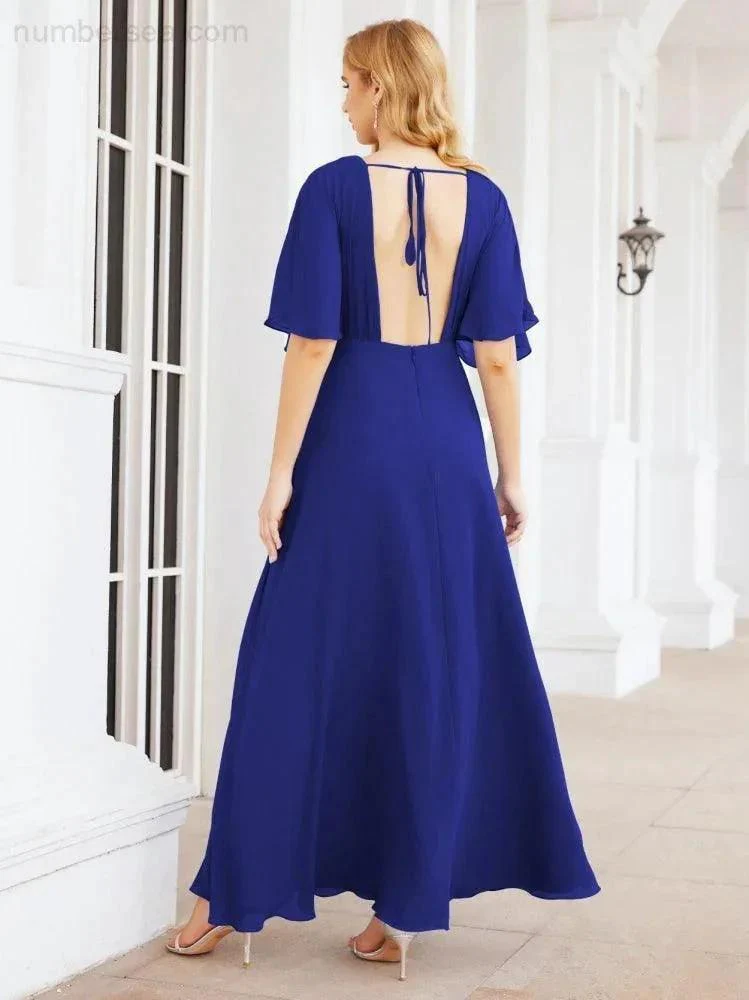 Numbersea V-Neck Bridesmaid Dress Chiffon Long Open Back Formal Dresses for Women Party Evening 28067 - Image 110