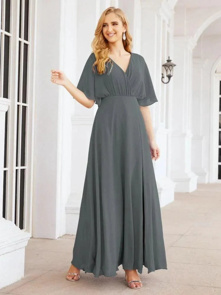 Numbersea V-Neck Bridesmaid Dress Chiffon Long Open Back Formal Dresses for Women Party Evening 28067 - Image 112
