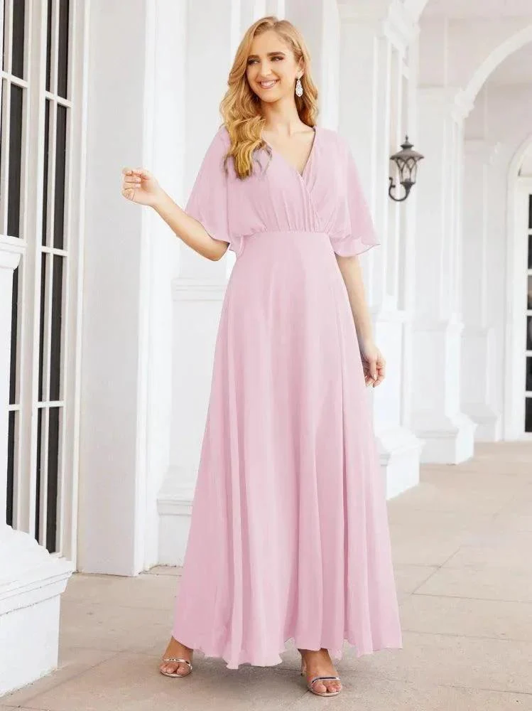 Numbersea V-Neck Bridesmaid Dress Chiffon Long Open Back Formal Dresses for Women Party Evening 28067 - Image 115