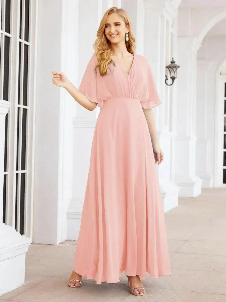 Numbersea V-Neck Bridesmaid Dress Chiffon Long Open Back Formal Dresses for Women Party Evening 28067 - Image 118