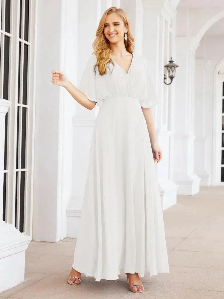 Numbersea V-Neck Bridesmaid Dress Chiffon Long Open Back Formal Dresses for Women Party Evening 28067 - Image 124