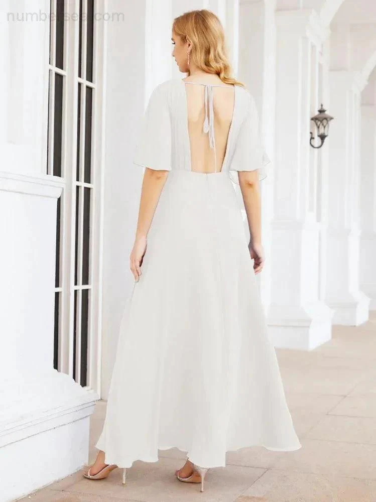 Numbersea V-Neck Bridesmaid Dress Chiffon Long Open Back Formal Dresses for Women Party Evening 28067 - Image 125