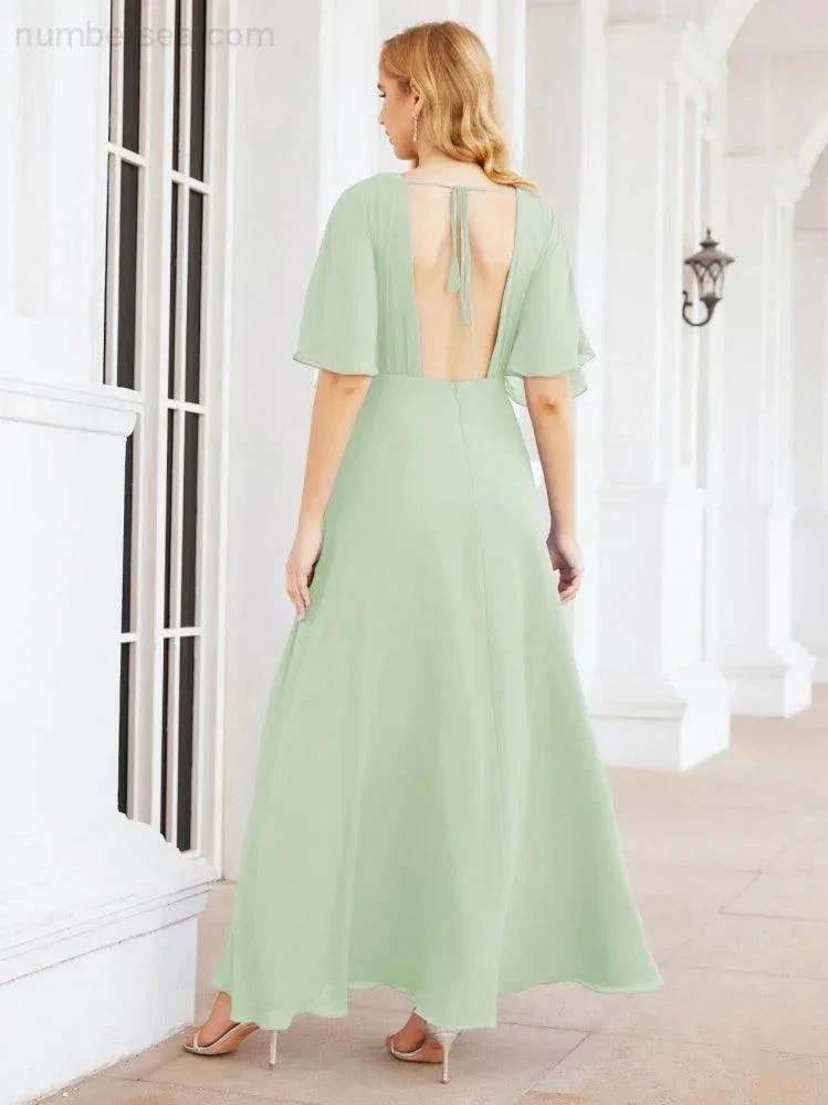 Numbersea V-Neck Bridesmaid Dress Chiffon Long Open Back Formal Dresses for Women Party Evening 28067 - Image 14