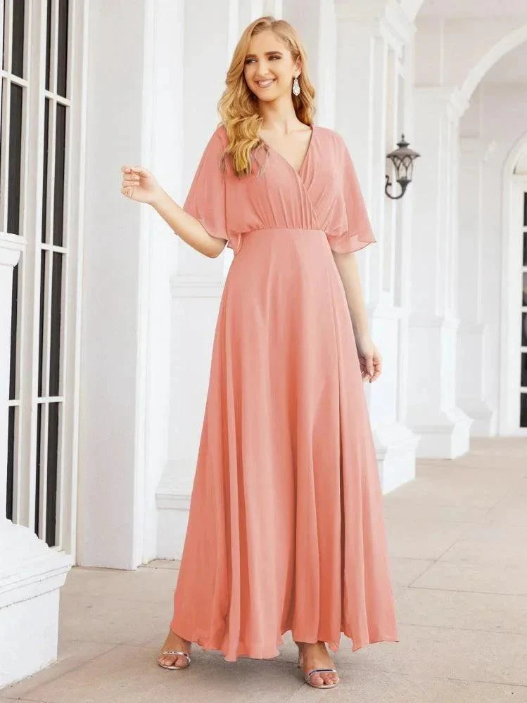 Numbersea V-Neck Bridesmaid Dress Chiffon Long Open Back Formal Dresses for Women Party Evening 28067 - Image 16