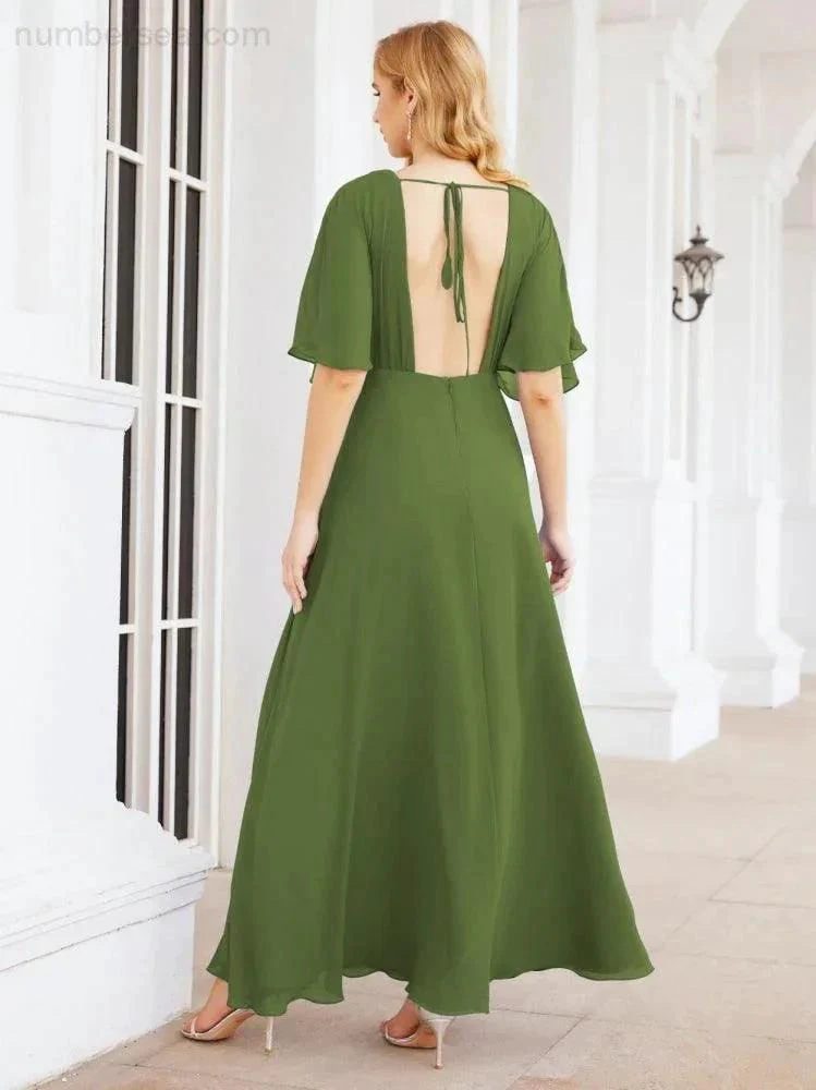 Numbersea V-Neck Bridesmaid Dress Chiffon Long Open Back Formal Dresses for Women Party Evening 28067 - Image 20
