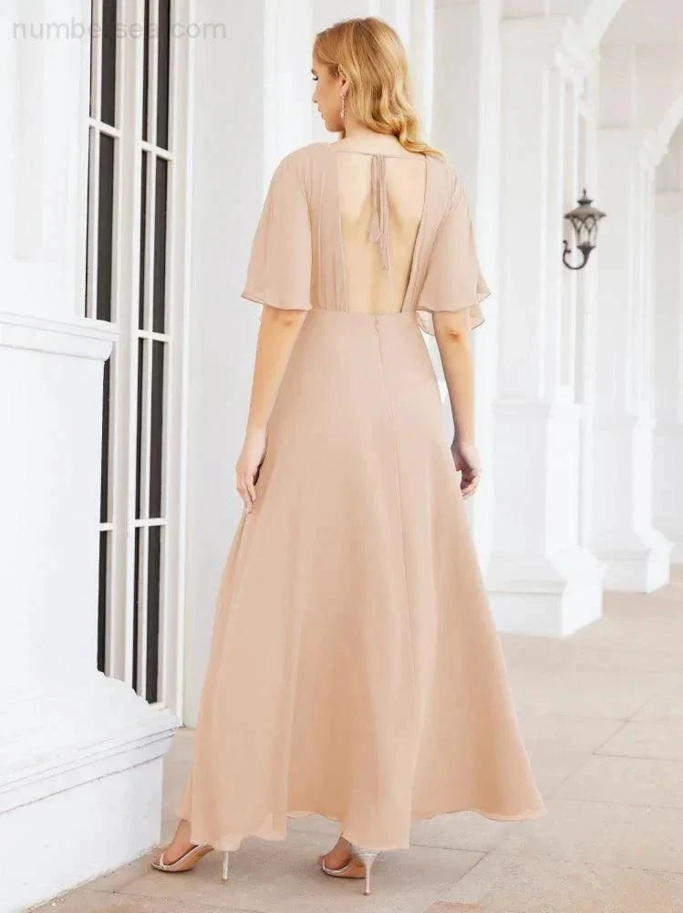 Numbersea V-Neck Bridesmaid Dress Chiffon Long Open Back Formal Dresses for Women Party Evening 28067 - Image 23