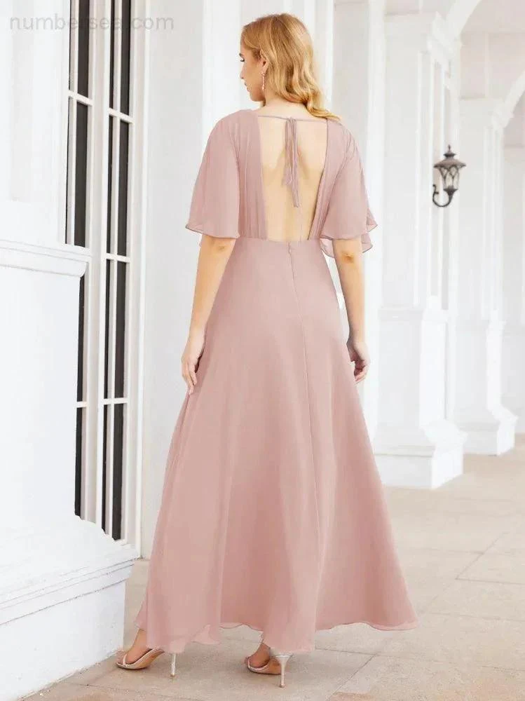 Numbersea V-Neck Bridesmaid Dress Chiffon Long Open Back Formal Dresses for Women Party Evening 28067 - Image 26